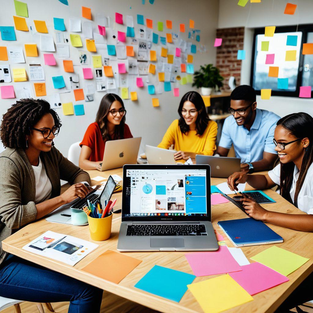 A dynamic visual of diverse bloggers collaborating in a vibrant digital workspace, surrounded by colorful notes and devices symbolizing creativity and community. The background features floating icons representing various blogging platforms and social media, emphasizing connection and growth. Bright, uplifting colors to invoke inspiration and energy. super-realistic. vibrant colors. tech-inspired.